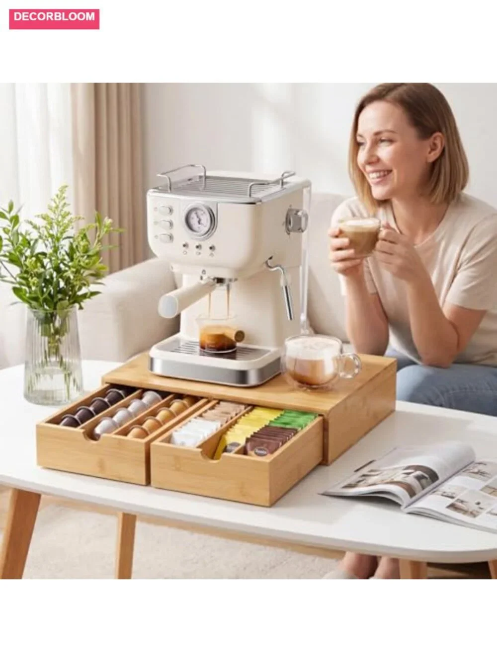 Bamboo Coffee Pod Holder Drawer 30-Capacity Organizer